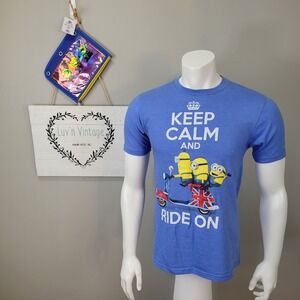 Minions T-Shirt Keep‎ Calm and Ride On Sky Blue Graphic Tee with Pencil Bag
